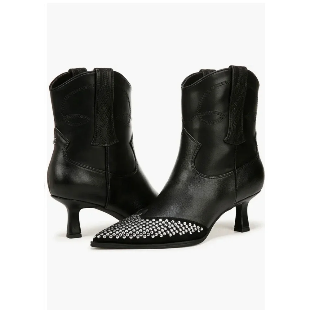 Circus NY by Sam Edelman Studded Ankle Boots‎ Black Leather Pointed Toe Size 6